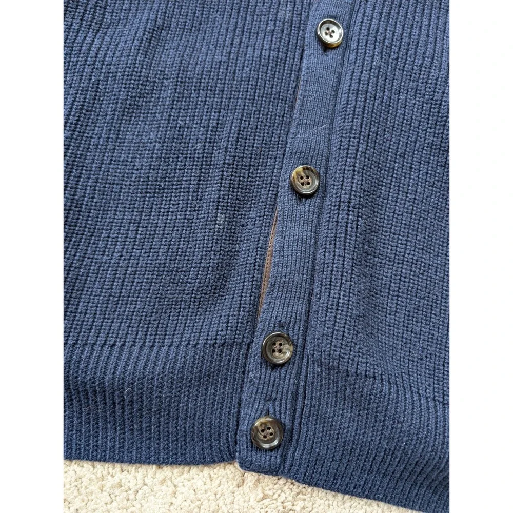Peter Millar Button Down Wool Sweater Mens Large‎ Navy Elbow Patches Blue Knit